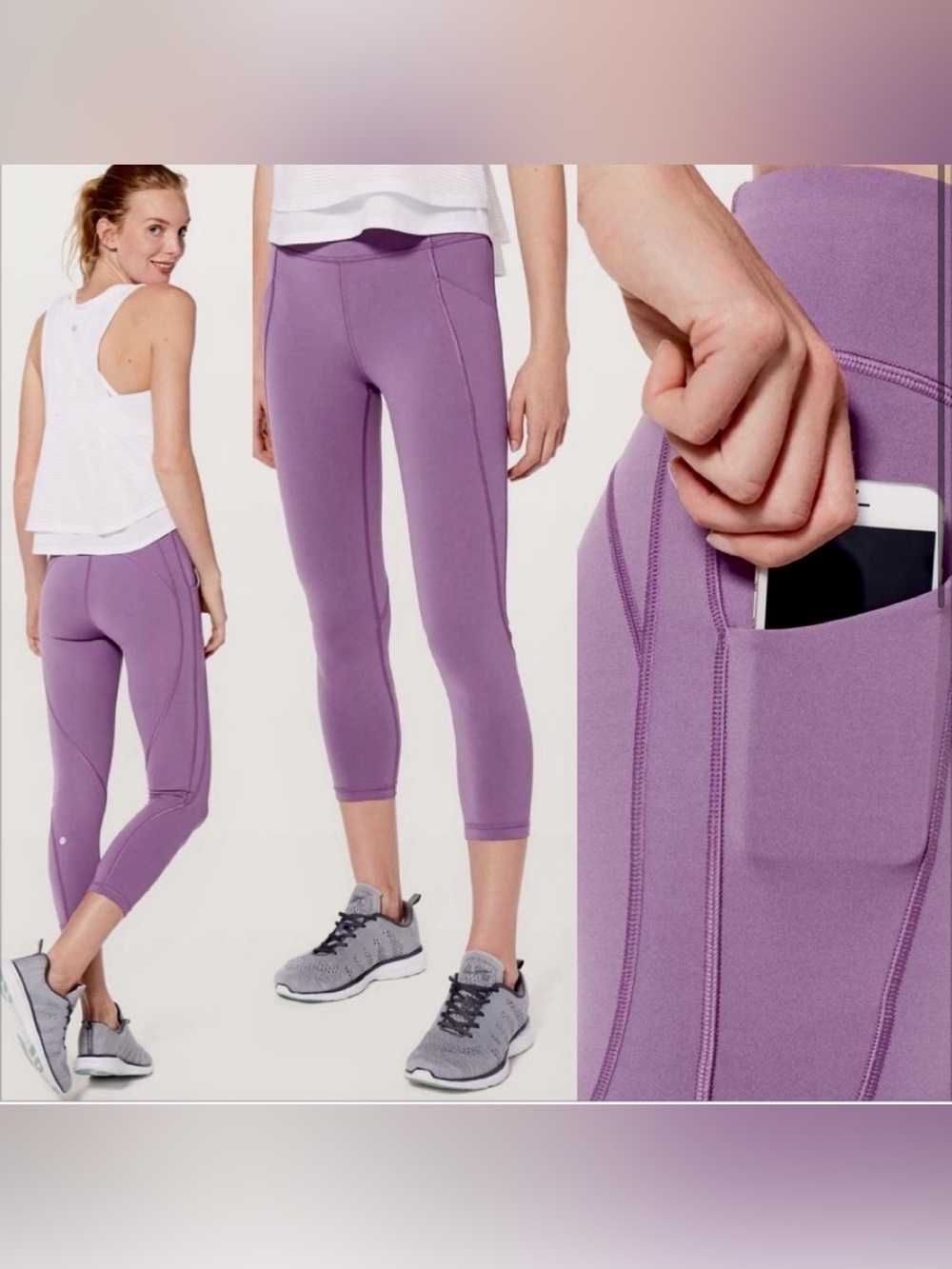 Lululemon Time To Sweat Crop 23” Mauve Mulberry Leggings 6
